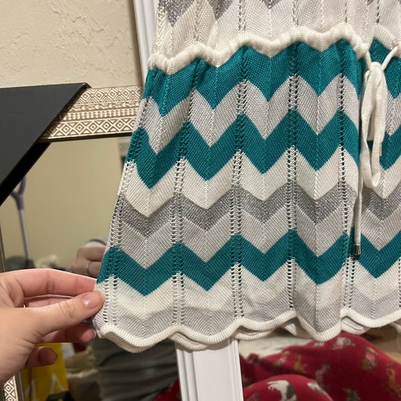 Blue,Sparkling silver, and white chevron romper - Picture 2 of 8